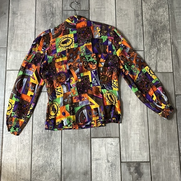 Vintage Nora Noh Silk V neck long sleeve art print blouse size 2 women’s - Picture 7 of 7